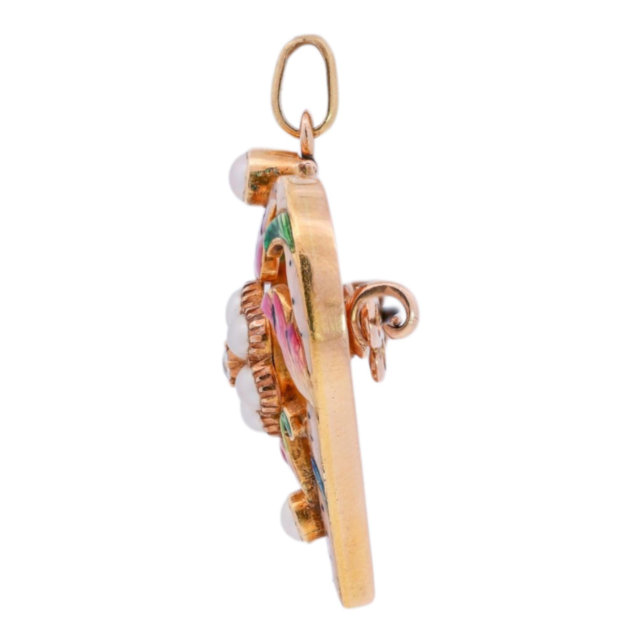 Victorian Enamel Pearl & Diamond Heart Brooch Pendant