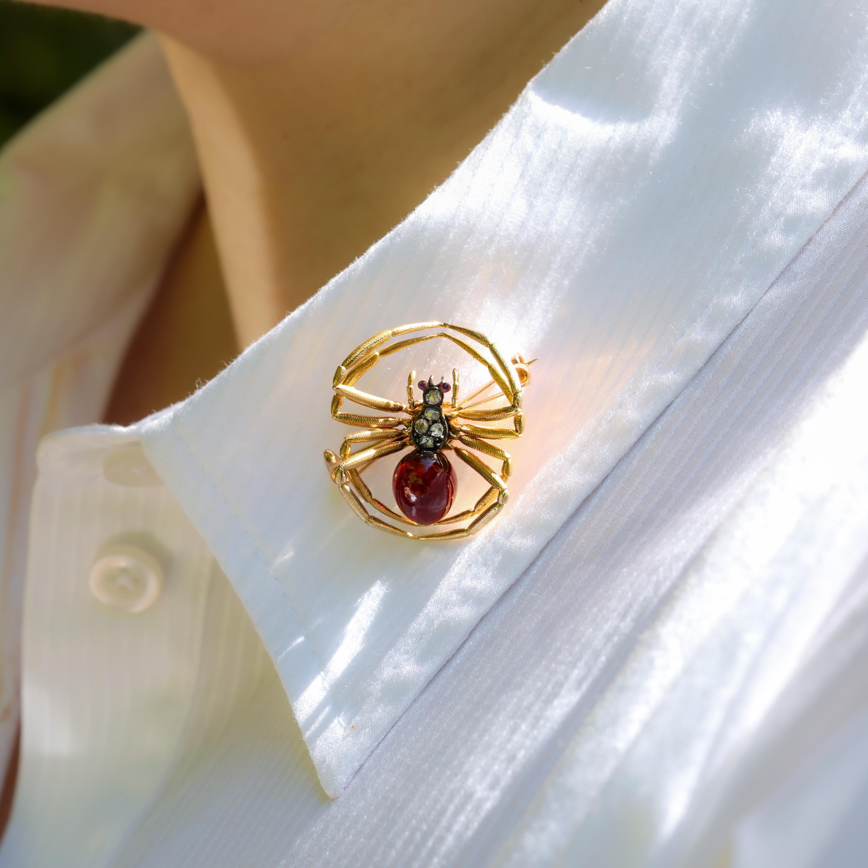 French 19th Century Garnet & Diamond Spider Brooch