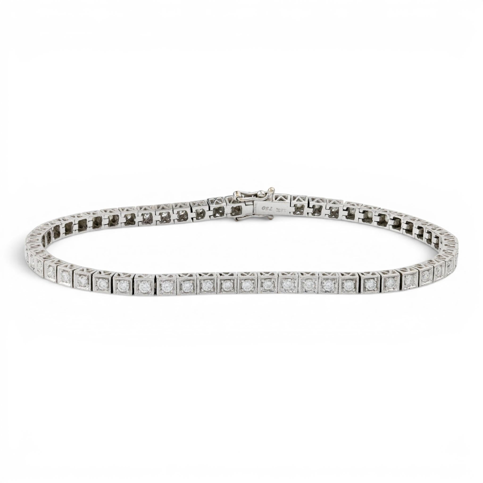 Vintage 18K White Gold Diamond Tennis Bracelet