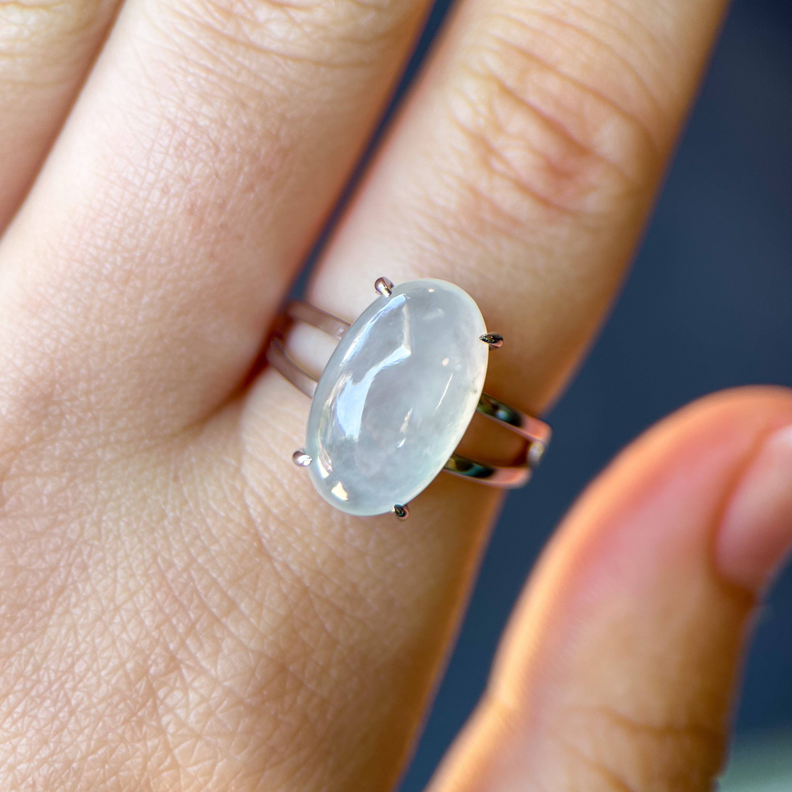 Ice White Jade & 18k White Gold Split Shank Ring