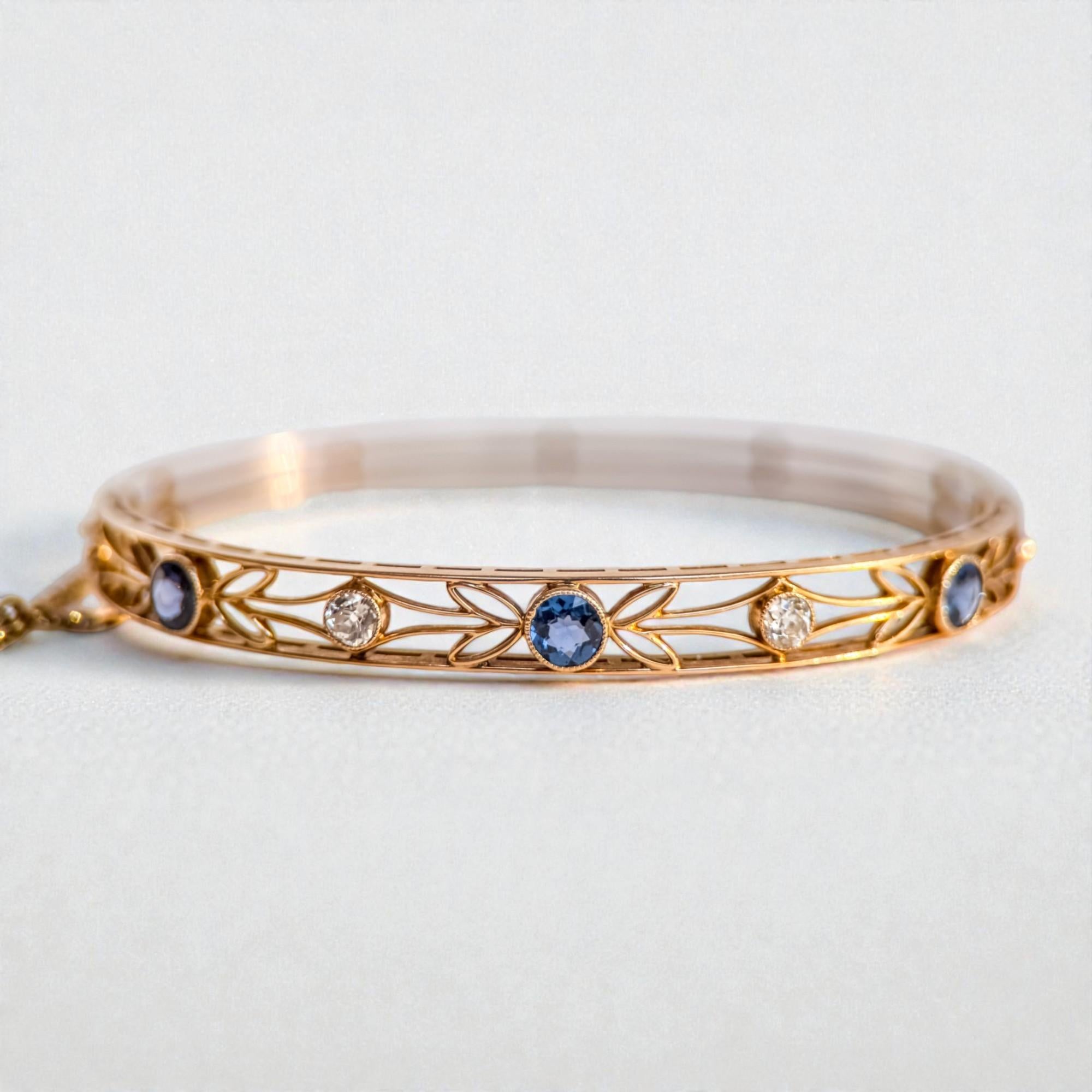 Edwardian Yogo Gulch Montana Sapphire & Diamond Hinged Bangle Bracelet
