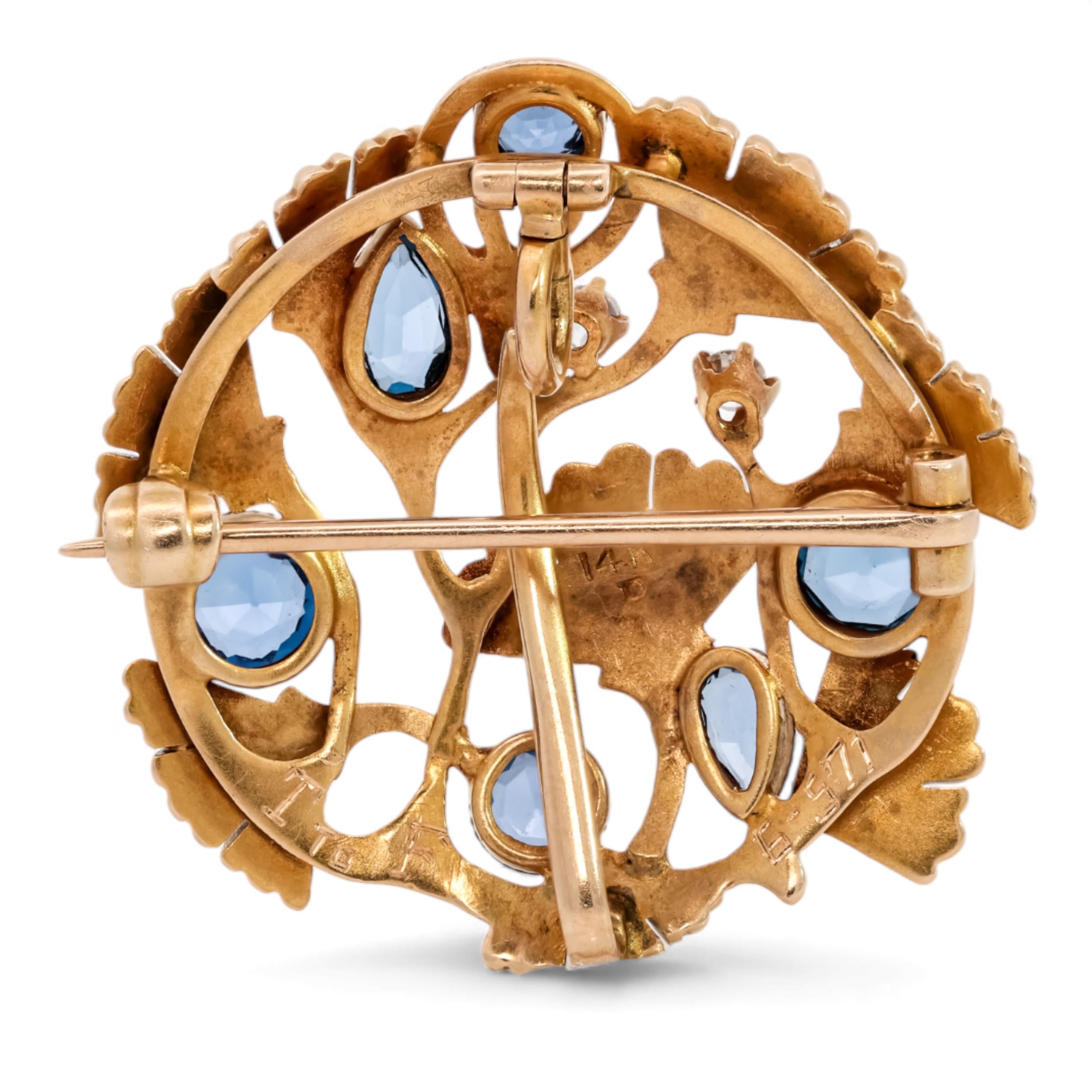 Arts & Crafts Montana Sapphire Queen Anne's Lace Brooch Pendant