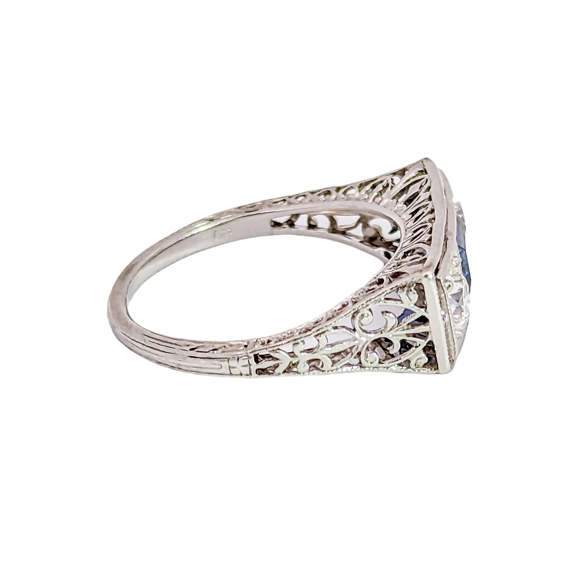 Edwardian Platinum Yogo Gulch Montana Sapphire & Diamond Engagement Ring