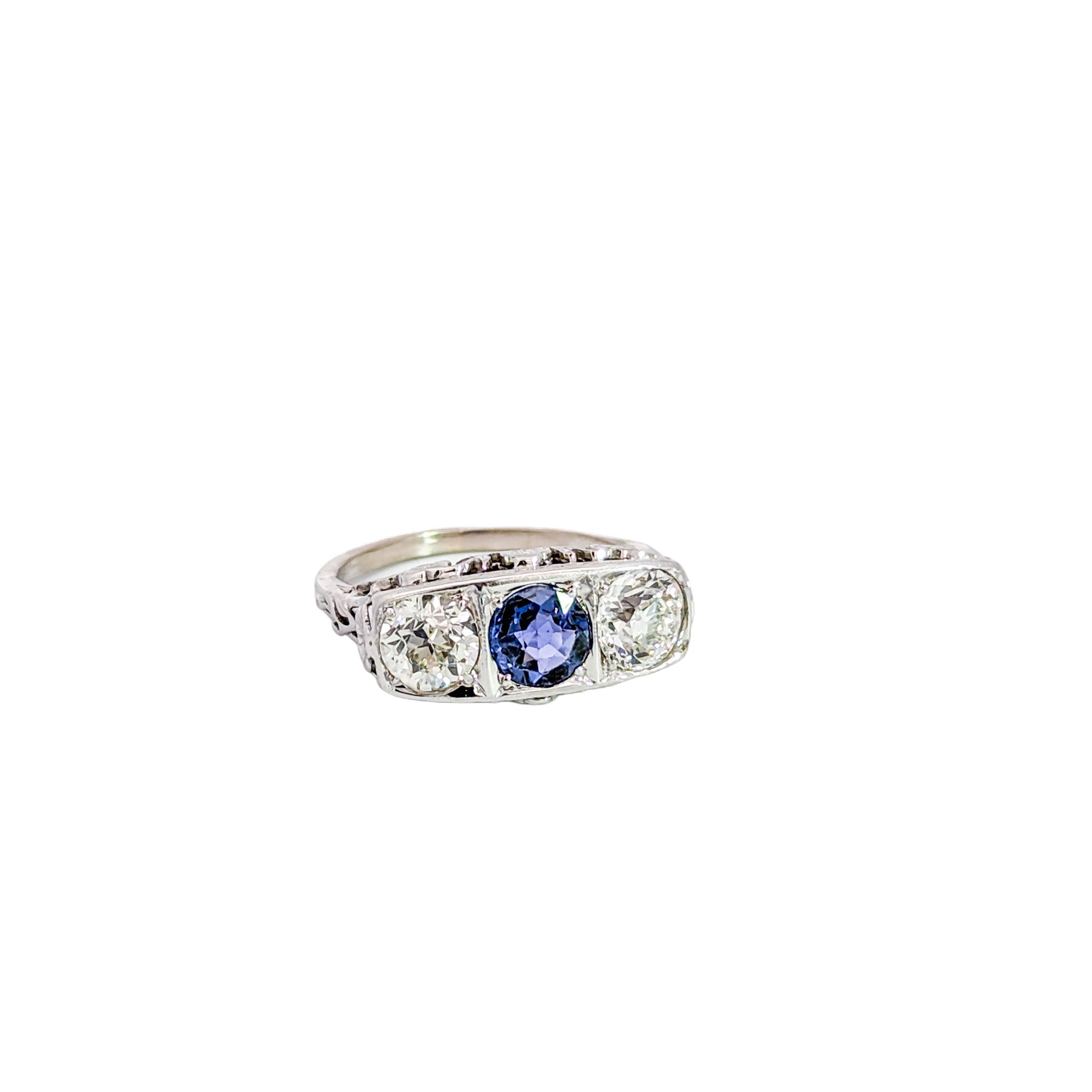 Edwardian Platinum Color-Change Yogo Gulch Montana Sapphire & Diamond Ring