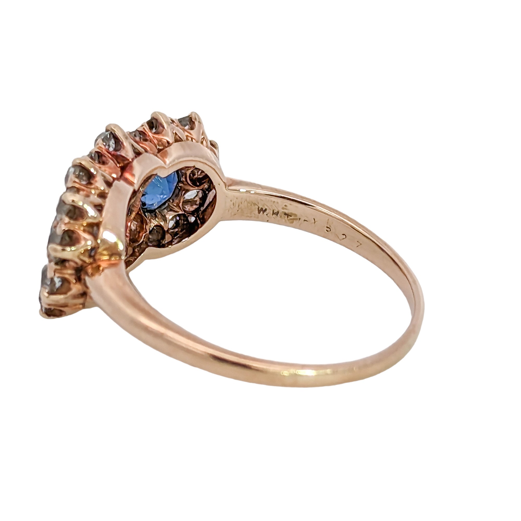 Edwardian 18K Yellow Gold & Platinum Yogo Gulch Montana Sapphire Three Stone Ring