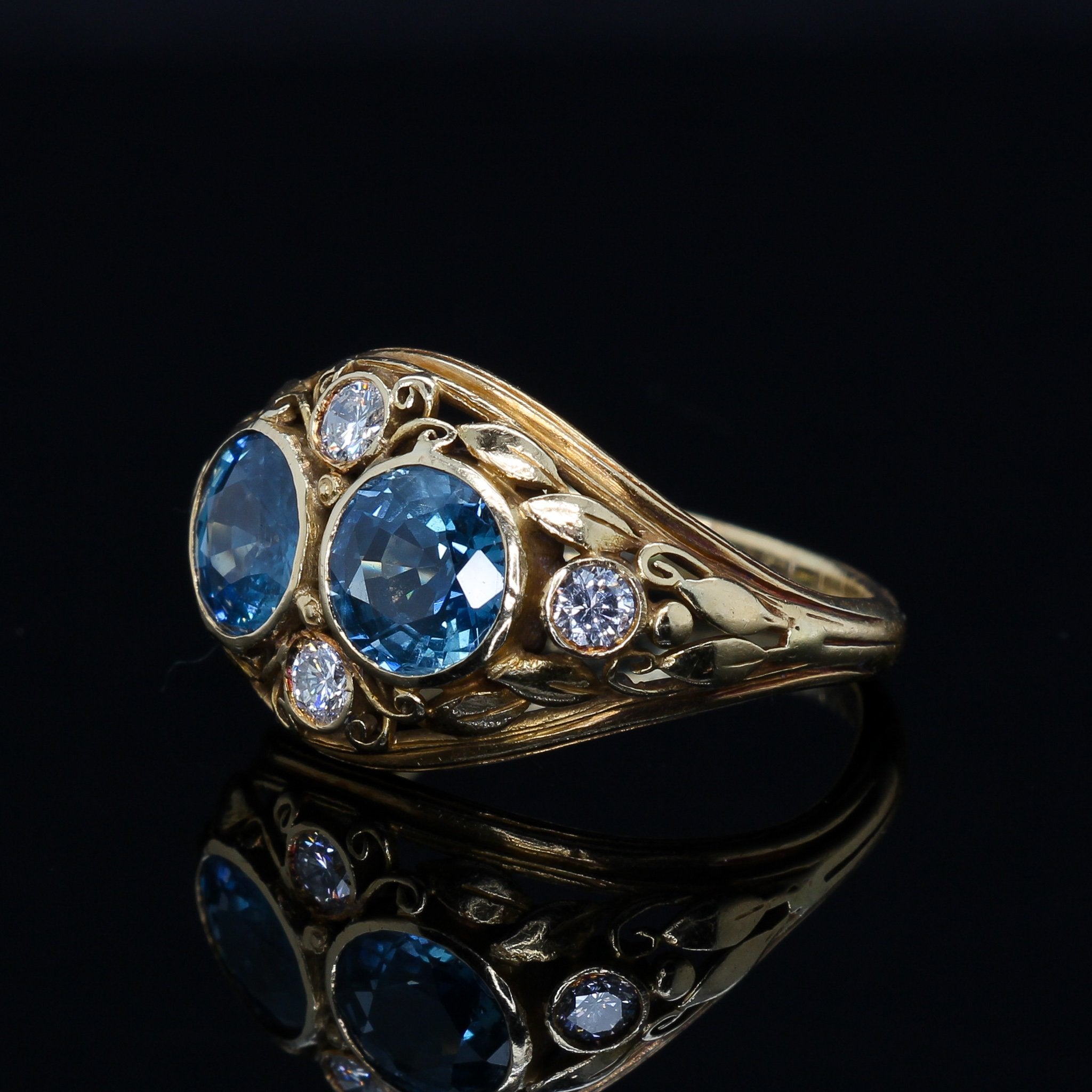 Yellow Gold Sapphire & Diamond Arts & Crafts Ring - Austin Jewelry & Diamond Buyers