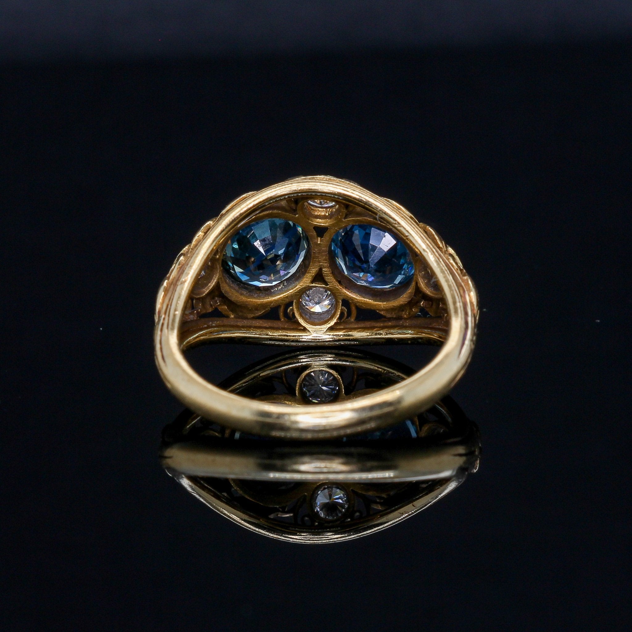 Yellow Gold Sapphire & Diamond Arts & Crafts Ring - Austin Jewelry & Diamond Buyers