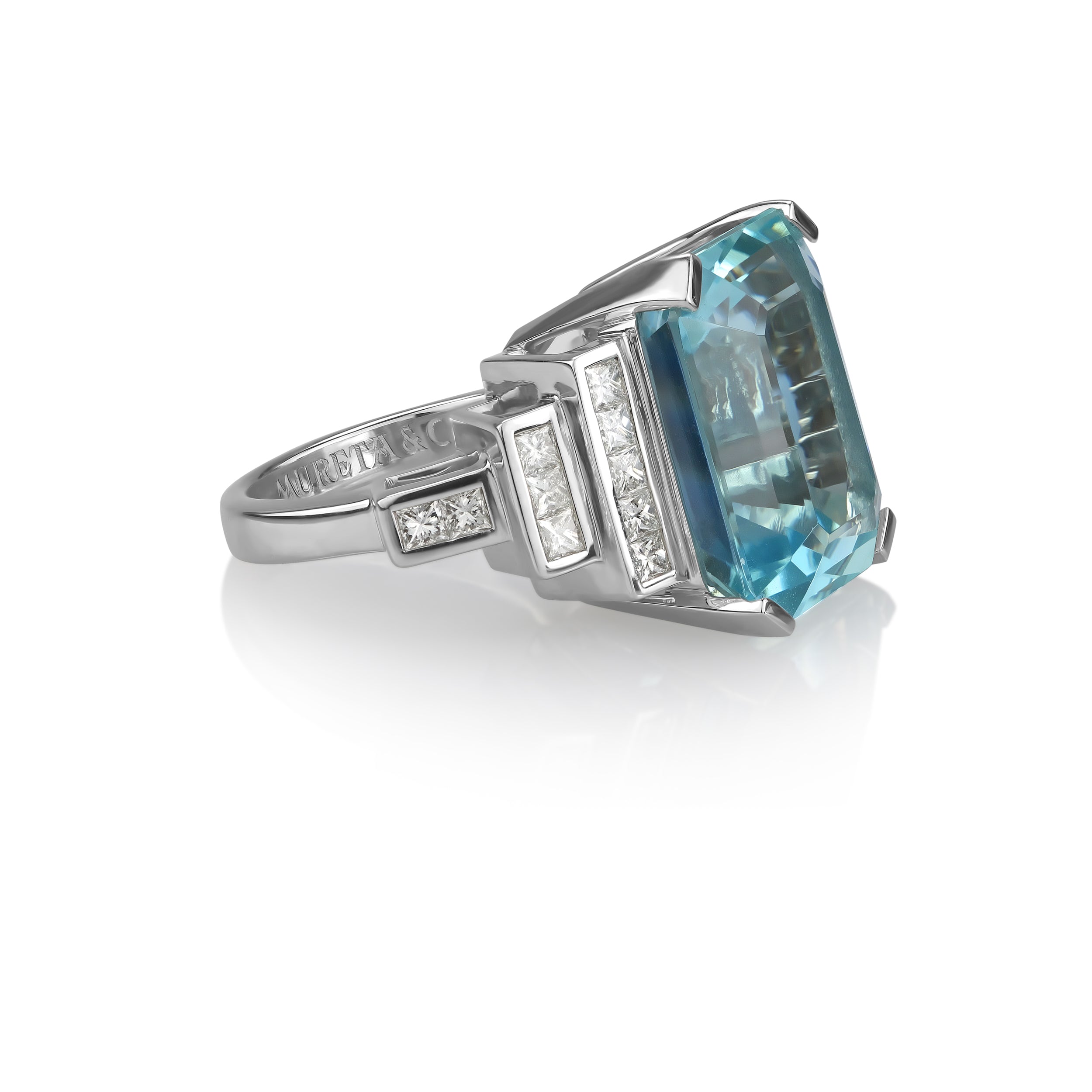 Mureta & Co. Platinum 16.58 CT Aquamarine & Diamond Ring