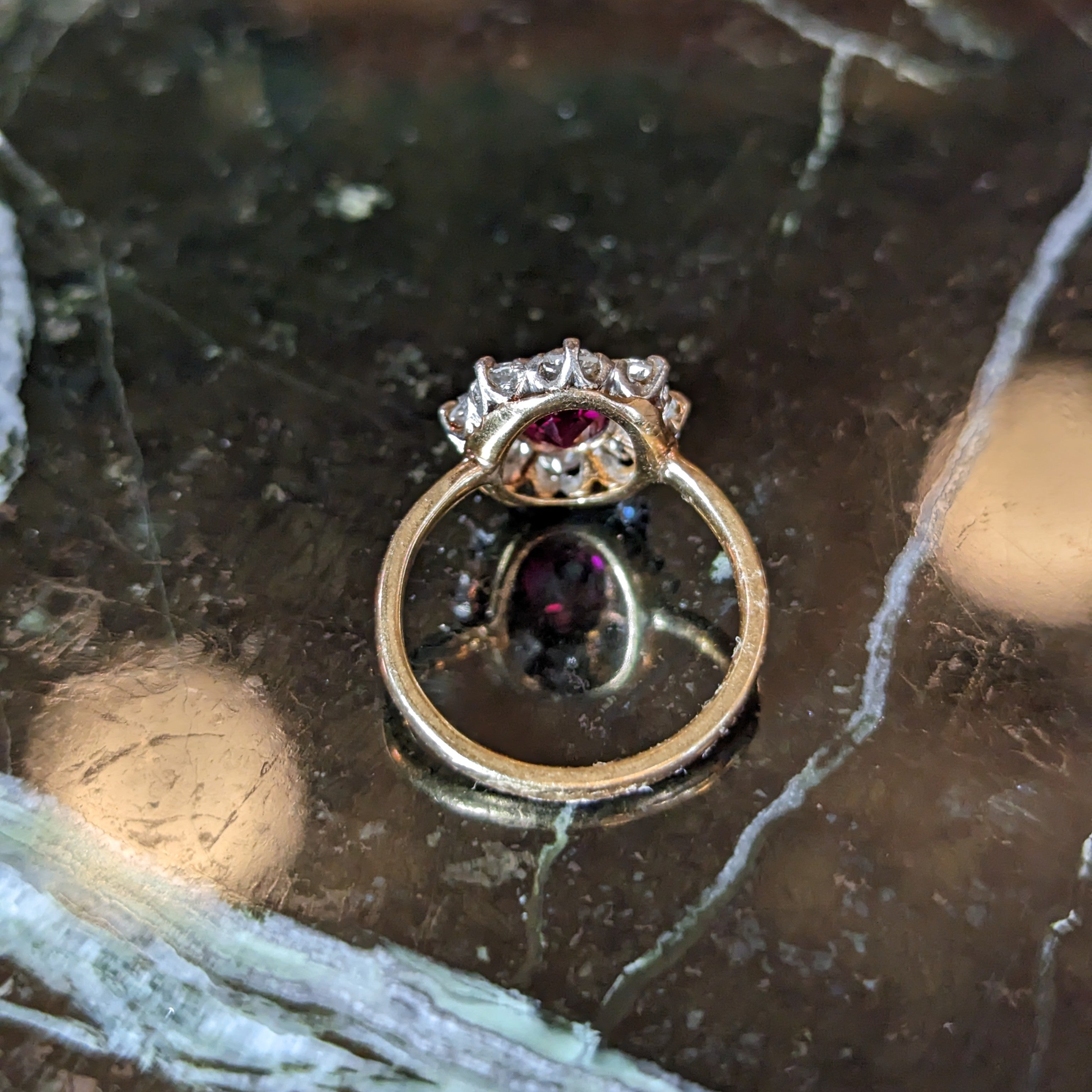 Edwardian 18k Yellow Gold & Platinum Burma Ruby Diamond Ring