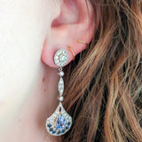 Edwardian Style Platinum Sapphire & Diamond Drop Earrings