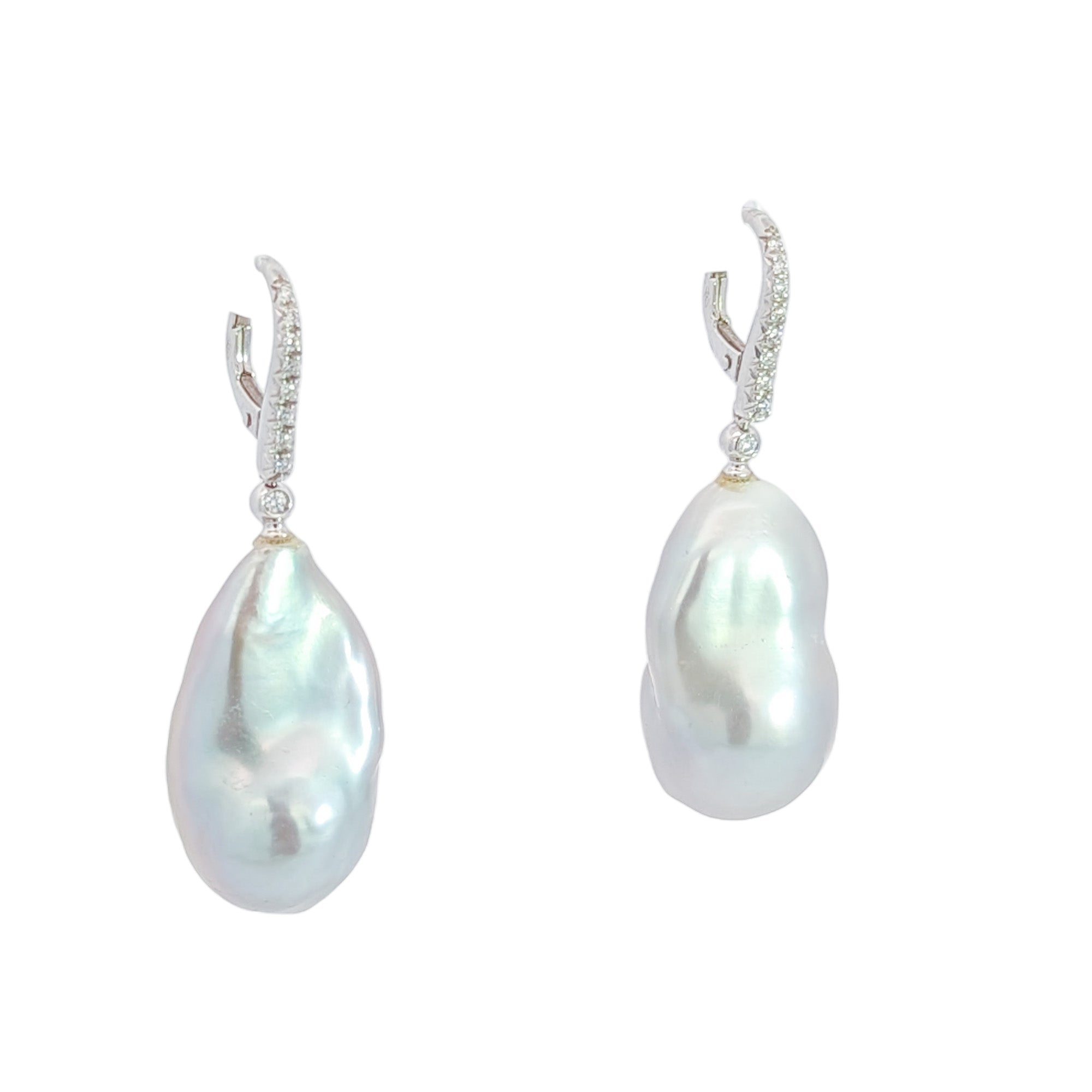18k White Gold Pearl & Diamond (0.15cttw) Drop Earrings 14.6Gr