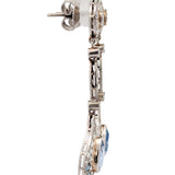 Edwardian Style Platinum Sapphire & Diamond Drop Earrings