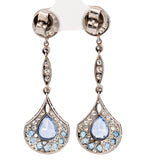 Edwardian Style Platinum Sapphire & Diamond Drop Earrings