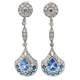 Edwardian Style Platinum Sapphire & Diamond Drop Earrings
