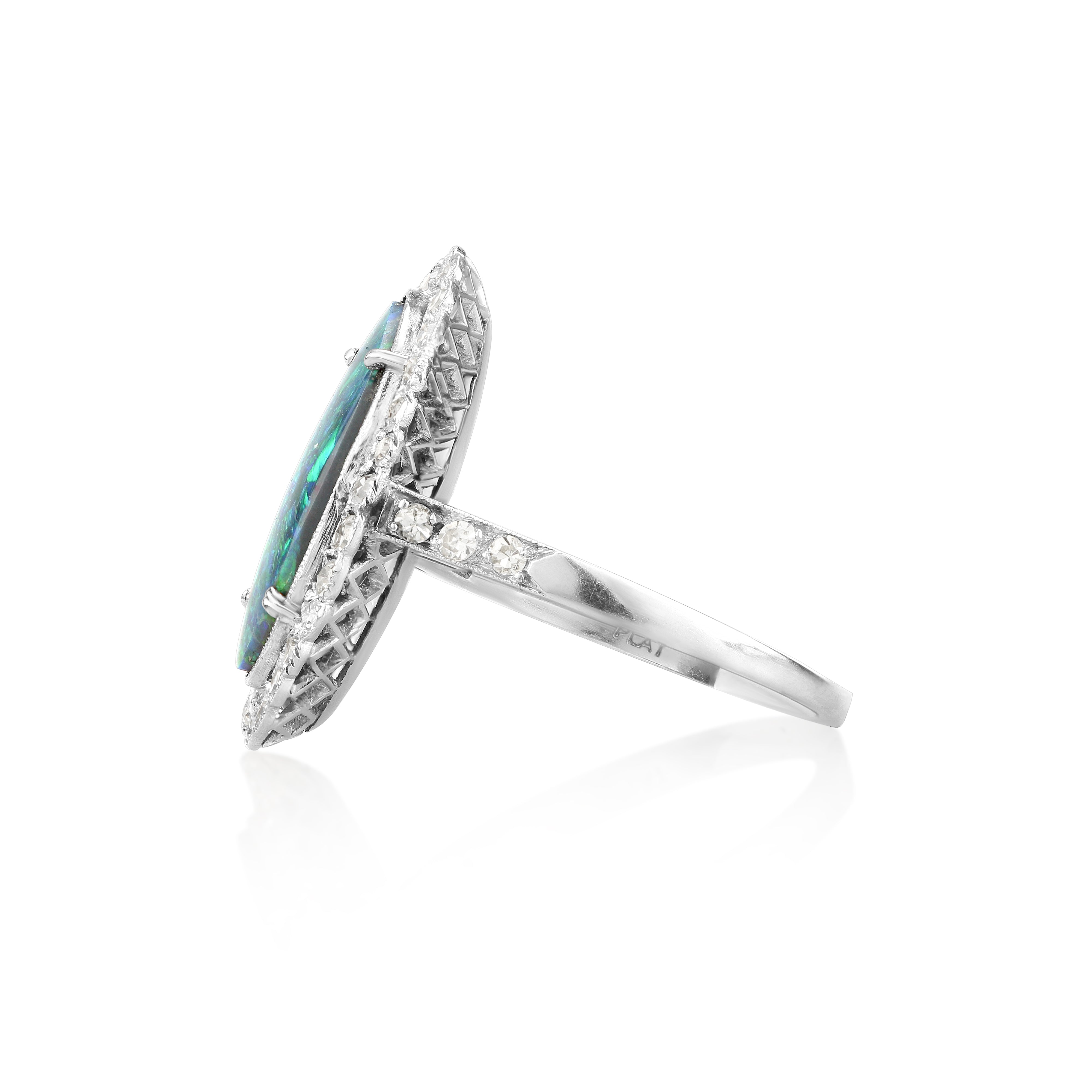 Platinum & Australian Marquise Black Opal Diamond Ring