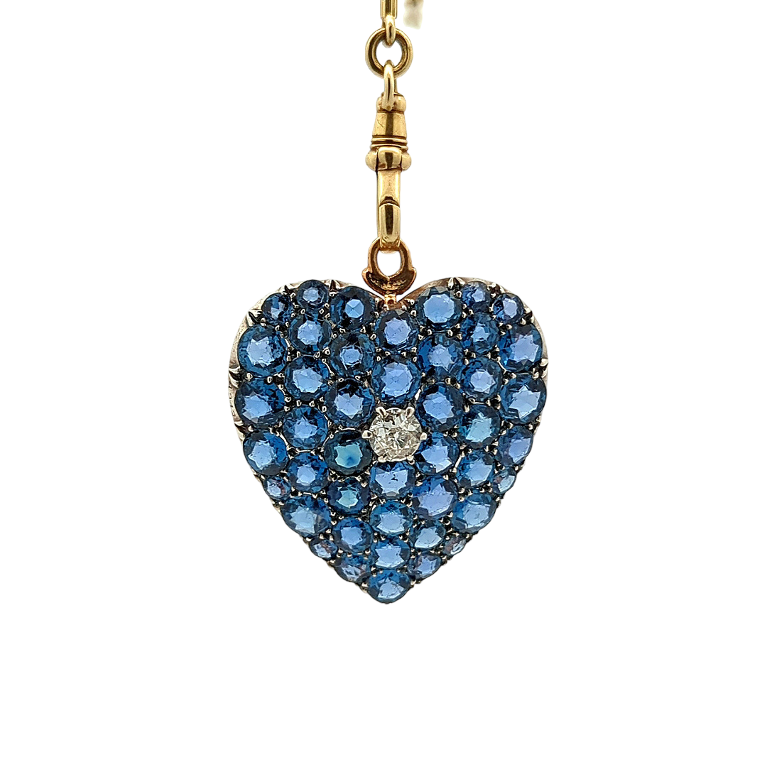 Victorian Yogo Gulch Montana Sapphire & Diamond Heart Pendant