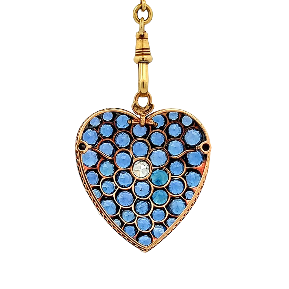 Victorian Yogo Gulch Montana Sapphire & Diamond Heart Pendant