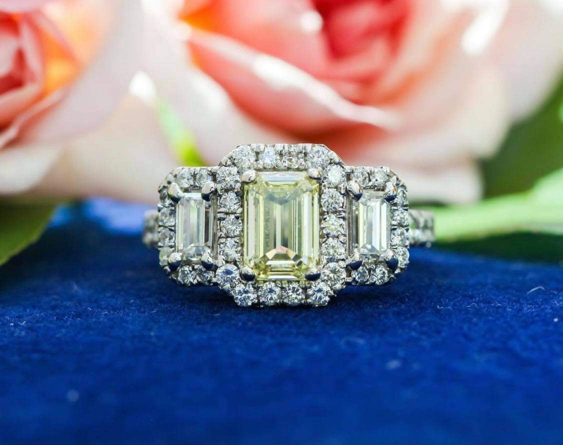 18K Emerald Cut Diamond Three-Stone Engagement Ring