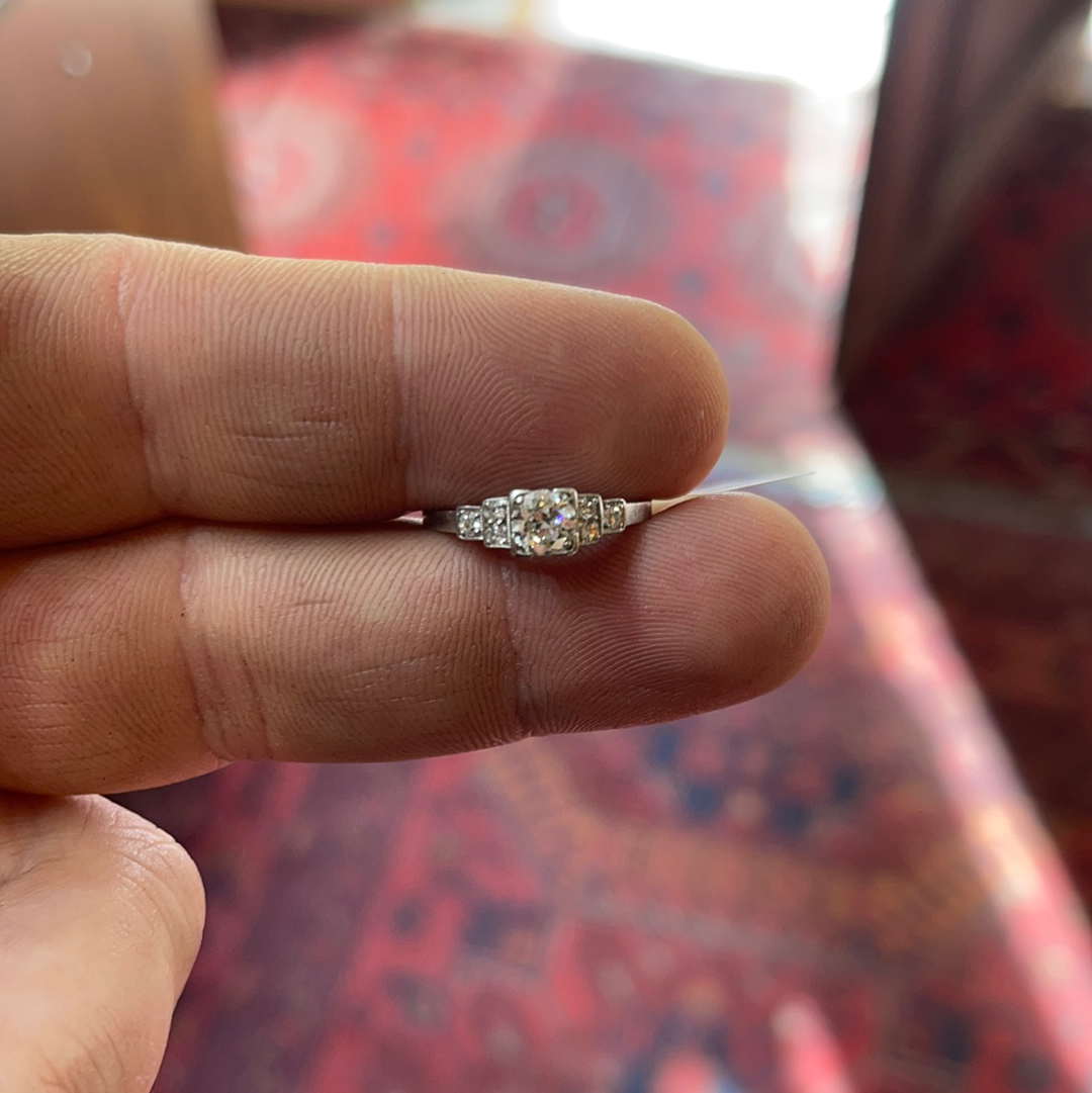 Platinum & Diamond Art Deco Engagement Ring Sz 7.5