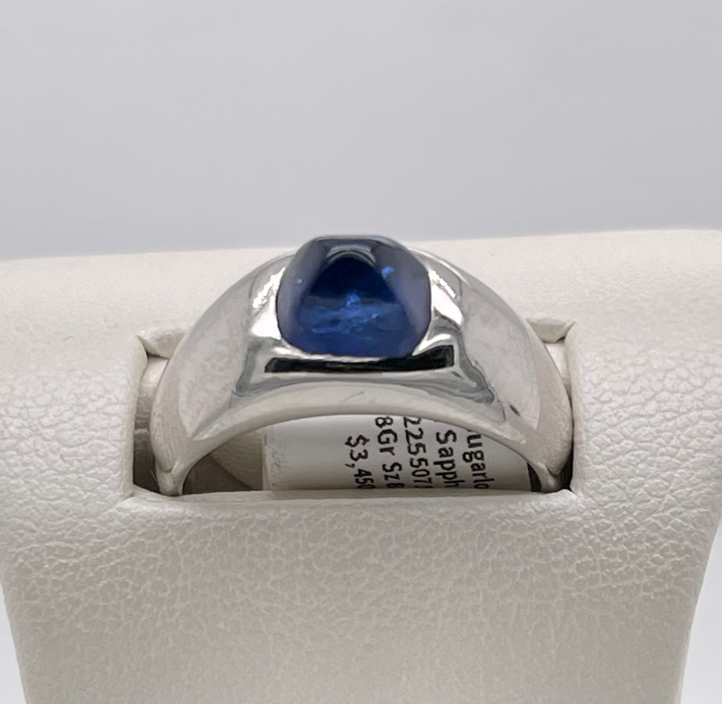 Platinum & Sugarloaf Cabochon Sapphire (3.4cts GIA 2225507110 (H)) Ring 12.8Gr Sz 8.75